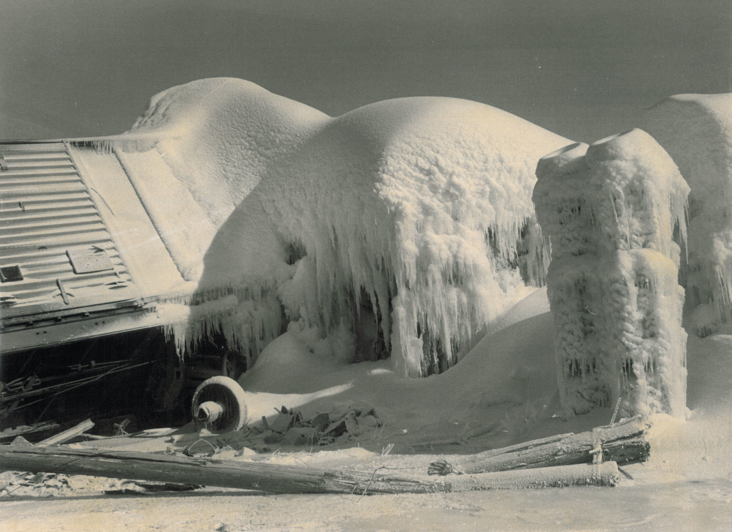 Icicles form on train wreckage